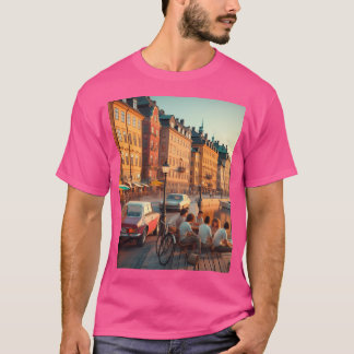 Retro 1970S Stockholm AI kunstwerk Kleurrijke stra T-shirt