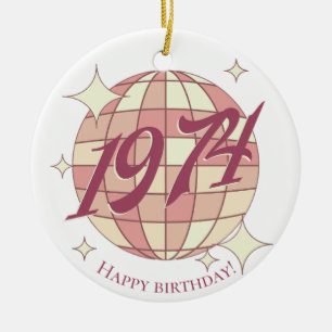 Retro 1974 50e verjaardag paars  keramisch ornament