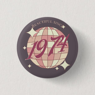 Retro 1974 50e verjaardag paars ronde button 3,2 cm