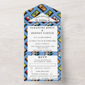 Retro 1980s Cassette Pattern Wedding All In One Uitnodiging (Binnen)