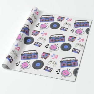 Retro 1980's Era Music Verjaardag Cadeaupapier