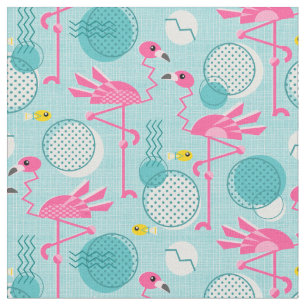 Retro 1980's Memphis Style Pink Flamingos Stof