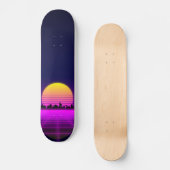 Retro 1980s synthwave gloed neon licht stad skateboard (Voorkant)