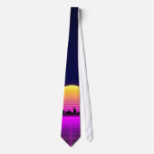 Retro 1980s synthwave gloed neon licht stad stropdas (Voorkant)