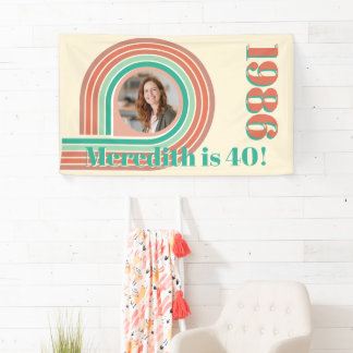 Retro 1986 40e verjaardag Koraal Boho Foto Strepen Spandoek