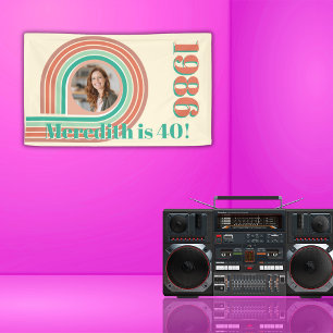 Retro 1986 40e verjaardag Koraal Boho Foto Strepen Spandoek