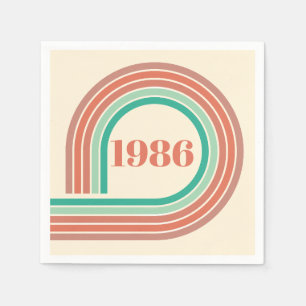 Retro 1986 40e verjaardag Koraal Boho Strepen Servet