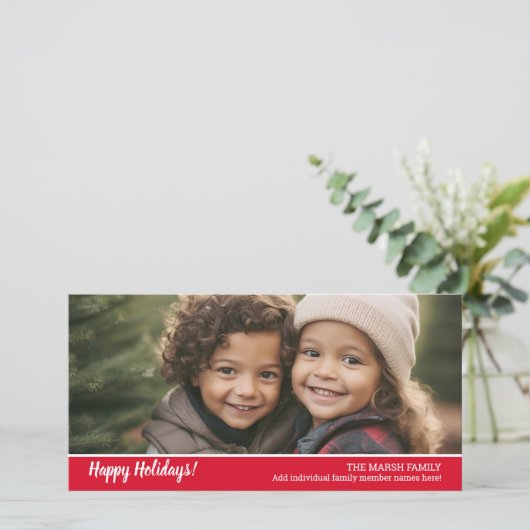 Retro 1 foto met witte script kerstgroet feestdagenkaart (Staand voorkant)