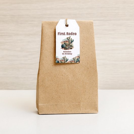 Retro 1e Eerste Rodeo Westerne Cactus Verjaardag Cadeaulabel