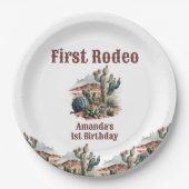 Retro 1e Eerste Rodeo Westerne Cactus Verjaardag Papieren Bordje (Voorkant)