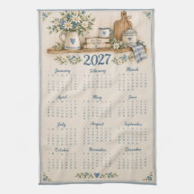 Retro 2027 kalender keukentheedoek