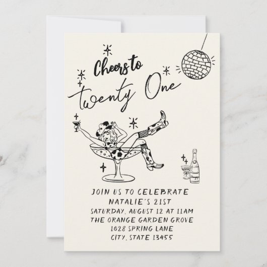 Retro 21e Hand Getrokken Cowgirl Coastal Fun Verja Kaart (Voorkant)