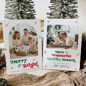 Retro 2 Photo Carte de Noël Boho Holiday Bright