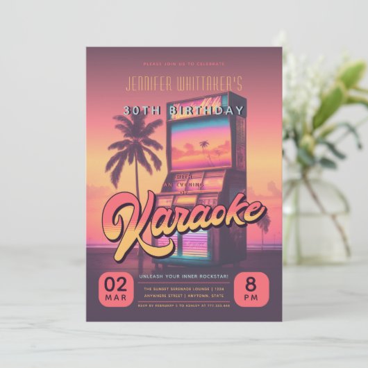 Retro 30e anniversaire Karaoke Party Invitation (Debout devant)