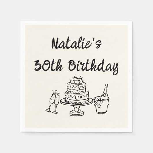 Retro 30e Hand getrokken taart Champagne Fun Verja Servet (Voorkant)