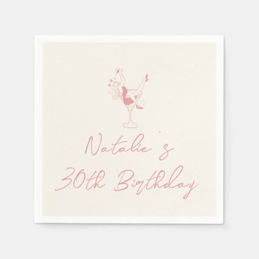 Retro 30e Roze Hand getrokken Milestone Fun Verjaa Servet (Voorkant)