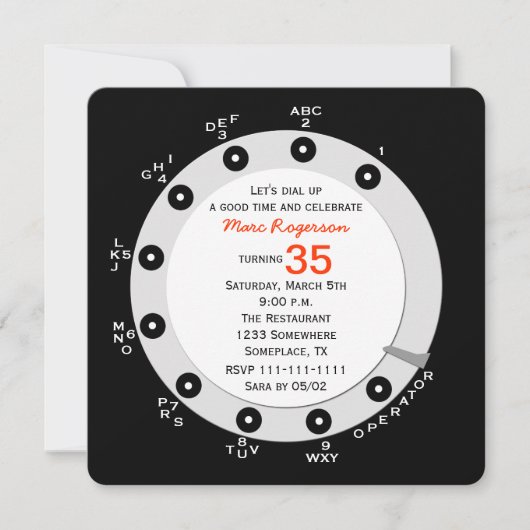 Retro 35e Verjaardagsfeestuitnodiging Rotary Dial Kaart (Voorkant)