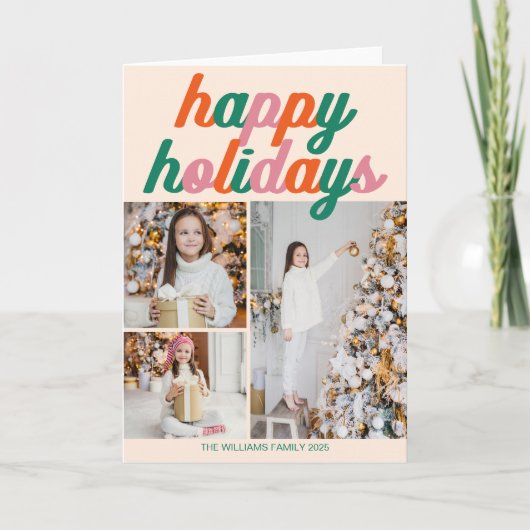 Retro 3 Photo Christmas Collage Folded Feestdagen Kaart (Voorkant)
