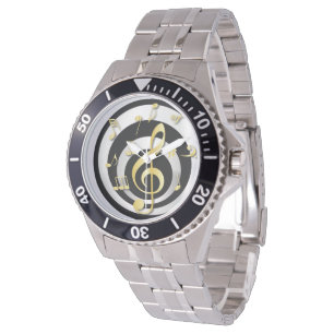 Retro 3D Effect Gold en Silver Musical Notes Horloge