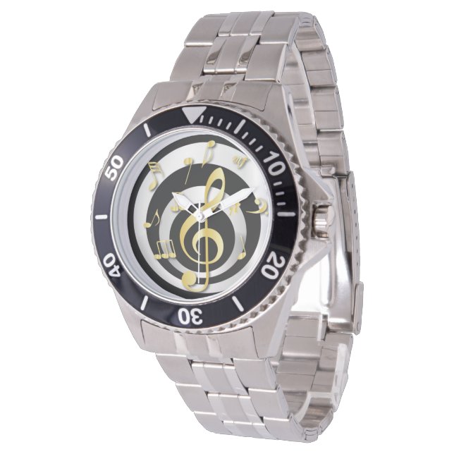 Retro 3D Effect Gold en Silver Musical Notes Horloge (Gekanteld)