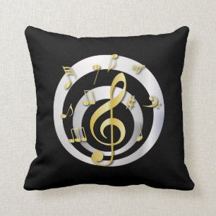 Retro 3D Effect Gold en Silver Musical Notes Kussen