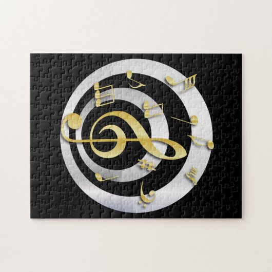 Retro 3D Effect Gold en Silver Musical Notes Legpuzzel (Horizontaal)