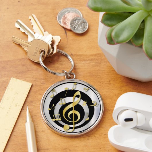 Retro 3D Effect Gold en Silver Musical Notes Sleutelhanger (Bureau)