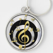 Retro 3D Effect Gold en Silver Musical Notes Sleutelhanger (Voorkant)
