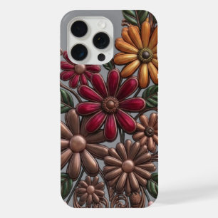 Retro 3D Metallic Bloem Clipart - Aardse Koper iPhone 15 Pro Max Hoesje