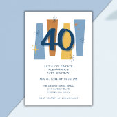 Retro 40e verjaardag Midcentury Modern Blauw Kaart