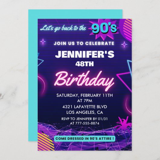 Retro 48e anniversaire invitation Retour aux année (Devant / Derrière)