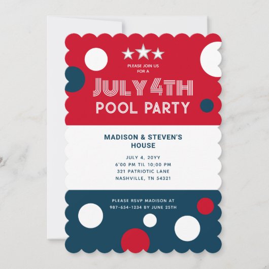 Retro 4 juli Pool Party Rood Wit Blauw Kaart (Voorkant)