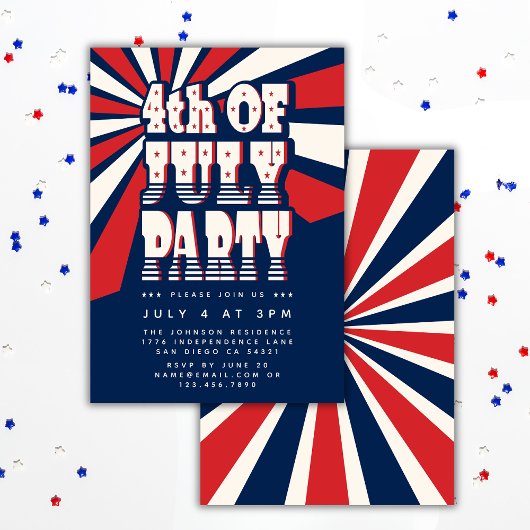 Retro 4 juli rood wit en blauw feest kaart