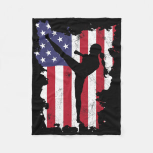 Retro 4 juli Usa vlag kickboksen vrouwen kinderen Fleece Deken