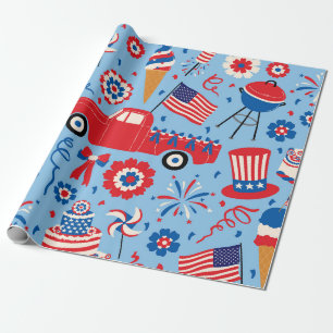 Retro 4 juli viering patroon cadeaupapier