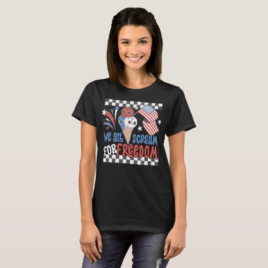 Retro 4 juli Vrijheid, Groovy Ice Cream Pun T-shirt (Voorkant volledig)