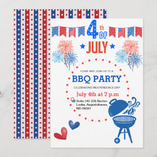 Retro 4e BBQ Rood Wit Blauw Zomer BBQ Party Feestdagenkaart