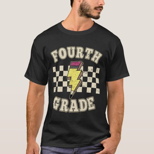 Retro 4th Fourth Grade Teacher Lightning Bolt Penc T-shirt (Voorkant)