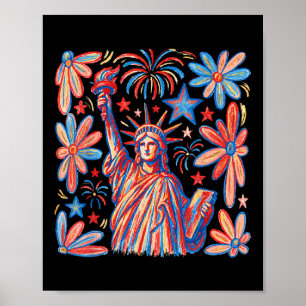 Retro 4th July Standbeeld van Liberty America Meis Poster