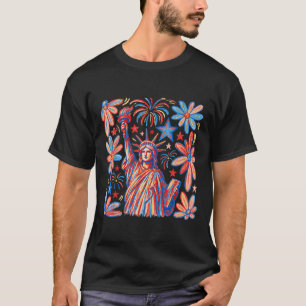 Retro 4th July Standbeeld van Liberty America Meis T-shirt