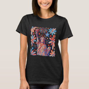 Retro 4th July Standbeeld van Liberty America Meis T-shirt