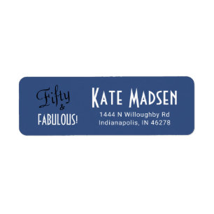 Retro 50 & FABULOUS Script Blauw Adres Etiket