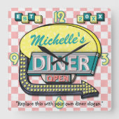 Retro 50-gebarentaal Roze Blauwgroen persoonlijke  Vierkante Klok (Voorkant)