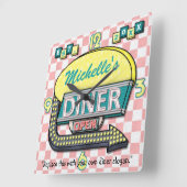 Retro 50-gebarentaal Roze Blauwgroen persoonlijke  Vierkante Klok (Hoek)