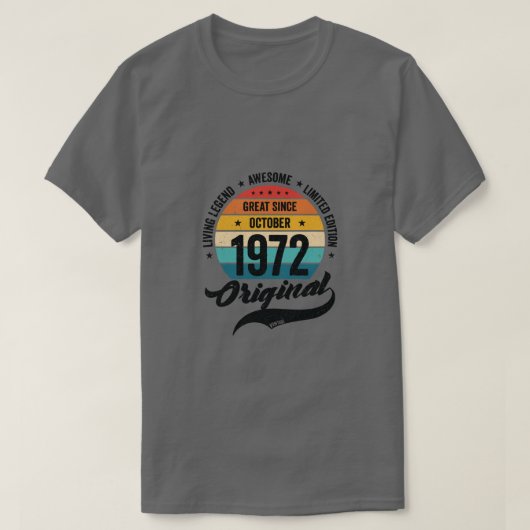 Retro 50 jaar oktober 1972  feestdag t-shirt (Design voorkant)
