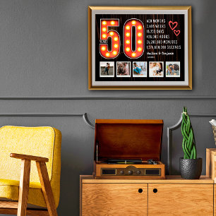 Retro 50e verjaardag Harten aangepaste foto collag Poster