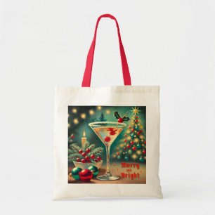 Retro 50er vrolijke helder kerstfeest cocktail mar tote bag