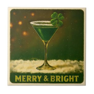 Retro 50s 4 Leaf Clover Ierse Kerst Martini Tegeltje