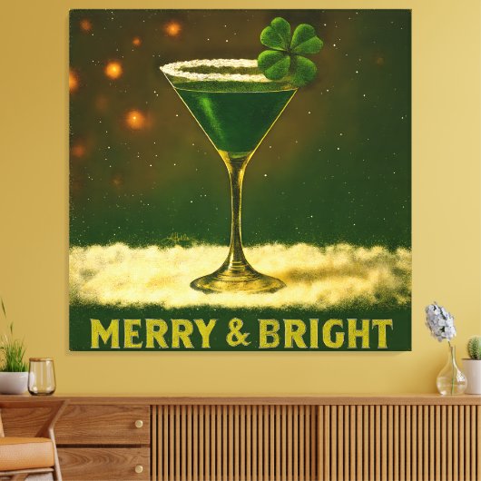 Retro 50s 4 Leaf Clover Irish Christmas Martini Canvas Afdruk (Insitu (Woonkamer))