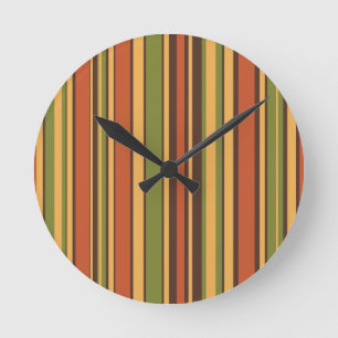 Retro 50s 60s 70s Stripes Oranje Avocado Brown Ronde Klok